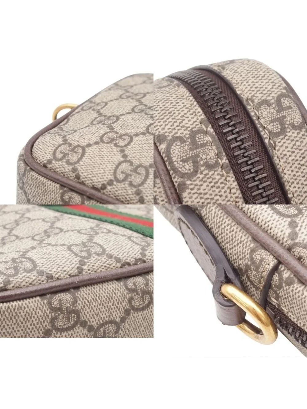Gucci Ophidia Small Cross Belt Bag ‎ Beige Dark Brown GG Supreme Canvas 2-Way